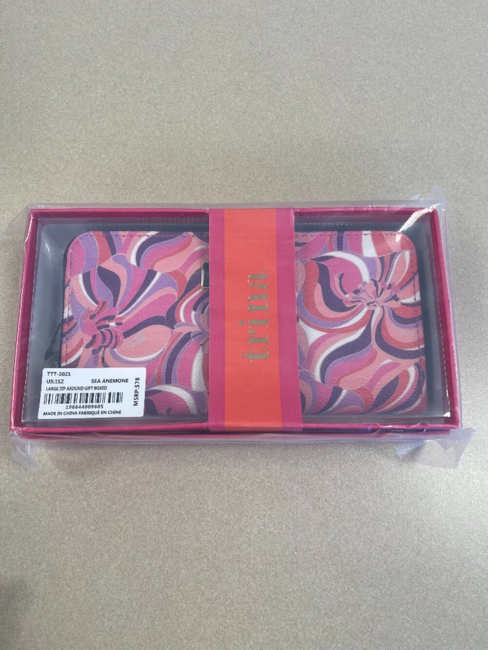 Trina Turk Sea Anemone Large Zip Around Wallet in Pink and Purple Floral - NWT